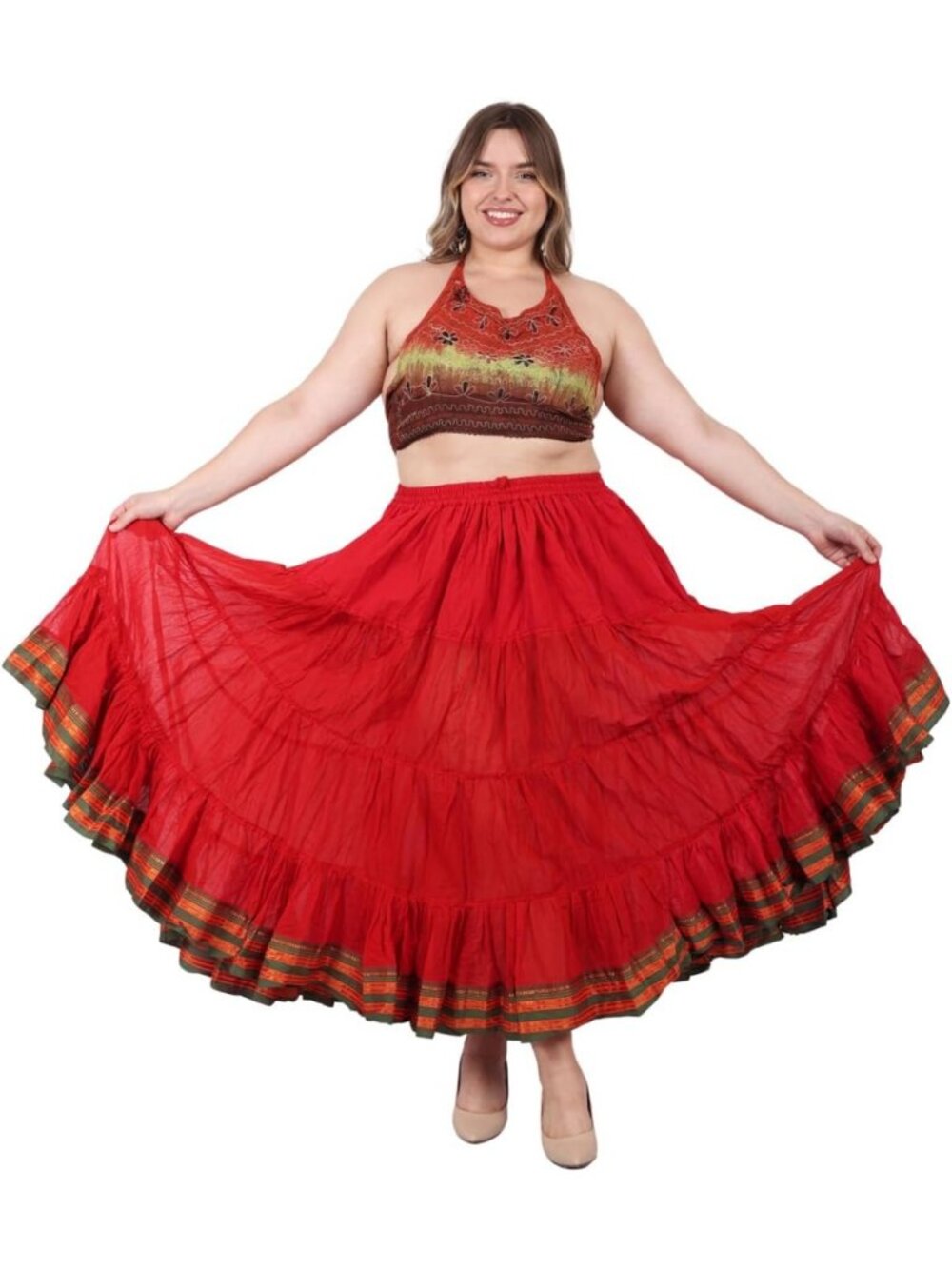 25 Yard Tribal Dance Cotton Maxi Skirt - Tiered Flounce, Boho Chic Style